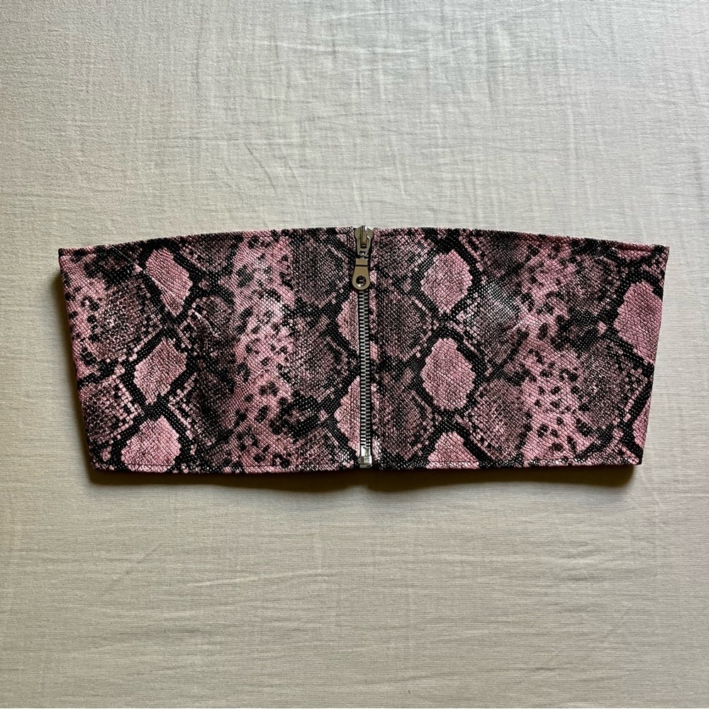 The Ragged Priest pink python snake animal print bandeau crop strapless top